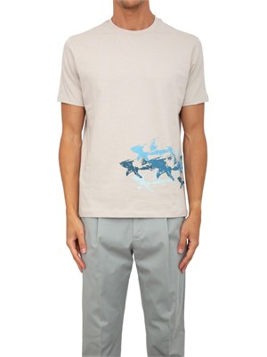 T-shirt Paul&Shark beige con stampa Sharks effetto distressed in UOMO