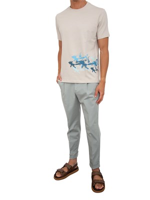 T-shirt Paul&Shark beige con stampa Sharks effetto distressed in UOMO