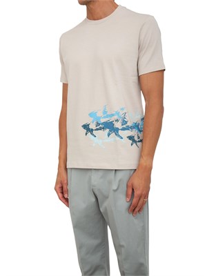 T-shirt Paul&Shark beige con stampa Sharks effetto distressed in UOMO