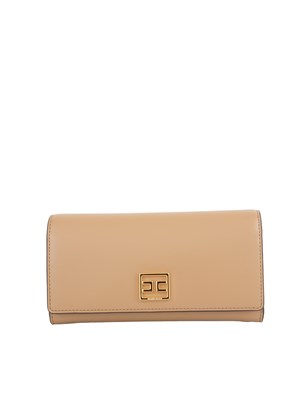 Portafogli cammello Elisabetta Franchi in ecopelle con patta logo oro in DONNA
