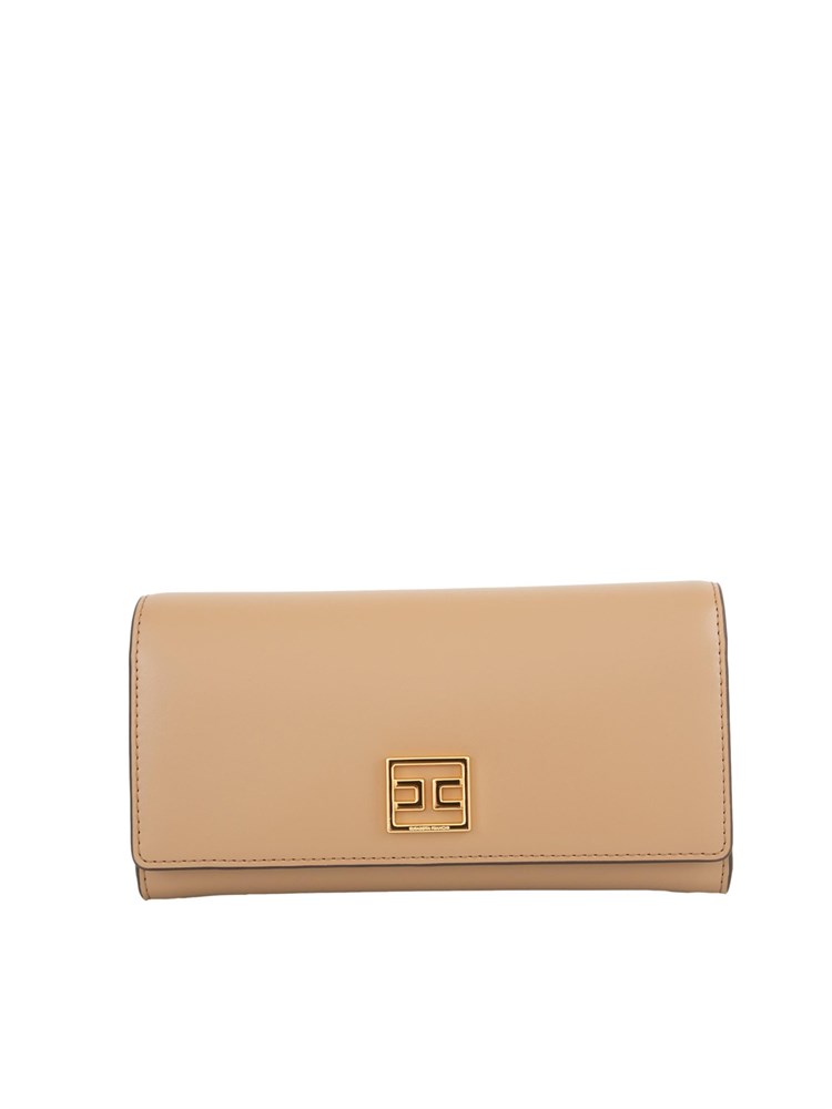 Portafogli cammello Elisabetta Franchi in ecopelle con patta logo oro