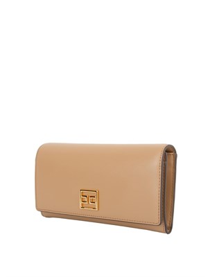 Portafogli cammello Elisabetta Franchi in ecopelle con patta logo oro in DONNA