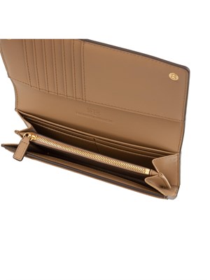 Portafogli cammello Elisabetta Franchi in ecopelle con patta logo oro in DONNA