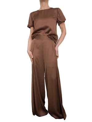 Pantaloni palazzo raso marrone Fracomina con elastico vita in DONNA