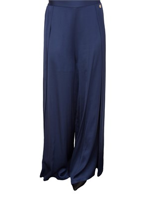 Pantaloni palazzo raso blu Fracomina con elastico vita in DONNA