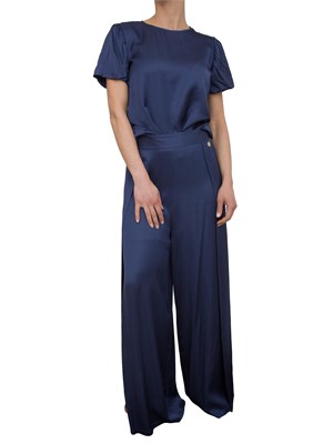 Pantaloni palazzo raso blu Fracomina con elastico vita in DONNA