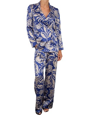 Giacca donna doppiopetto Emme Marella in raso stretch con stampa floreale blu in DONNA