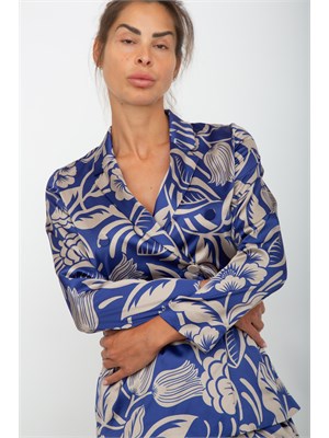 Giacca donna doppiopetto Emme Marella in raso stretch con stampa floreale blu in DONNA