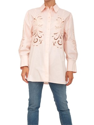 TWIN-SET Camicia Twinset modello oversize in popeline rosa con ricamo in DONNA