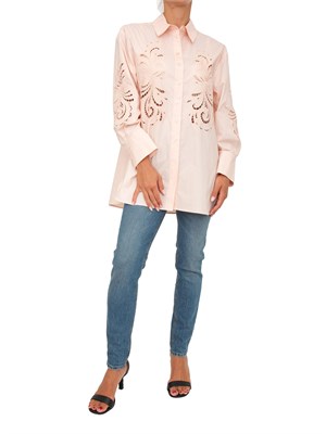 TWIN-SET Camicia Twinset modello oversize in popeline rosa con ricamo in DONNA
