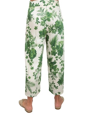 Pantaloni Emme Marella in twill con stampa foliage verde all over in DONNA