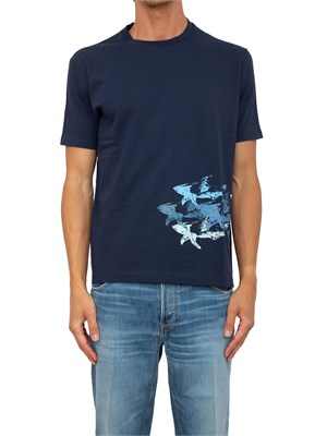 T-shirt Paul&Shark blu con stampa Sharks effetto distressed in UOMO