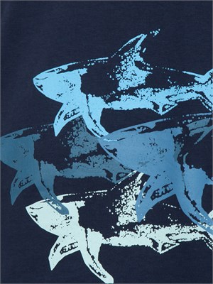 T-shirt Paul&Shark blu con stampa Sharks effetto distressed in UOMO