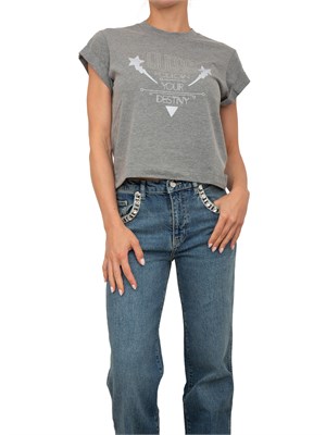 T-shirt donna Guess Jeans in cotone grigio con logo strass in DONNA