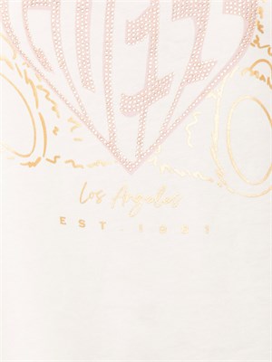 T-shirt avorio Guess Jeans donna con stampa frontale orsetto in DONNA