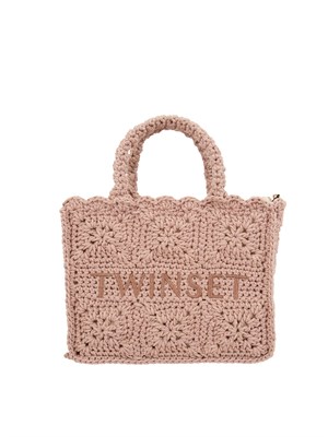 TWIN-SET Borsa shopper Twinset Bohémienne in crochet di cotone rosa in DONNA