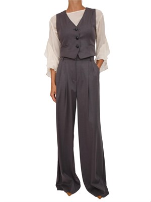 Completo gilet+pantalone Emme Marella in flanella tecnica stratch grigio scuro melange in DONNA