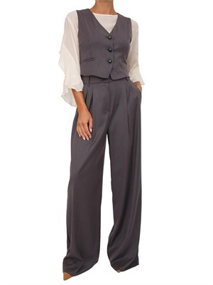 Completo gilet+pantalone Emme Marella in flanella tecnica stratch grigio scuro melange in DONNA