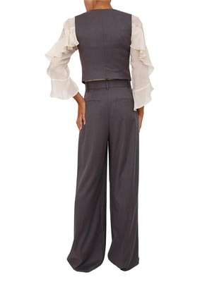 Completo gilet+pantalone Emme Marella in flanella tecnica stratch grigio scuro melange in DONNA