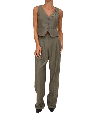 Pantalone carrot Marella in saglia di misto lana verde in DONNA