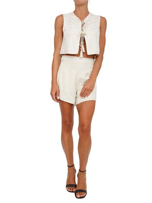 TWIN-SET Shorts Twinset in misto lino beige con ricamo in DONNA