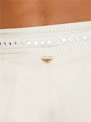 TWIN-SET Shorts Twinset in misto lino beige con ricamo in DONNA