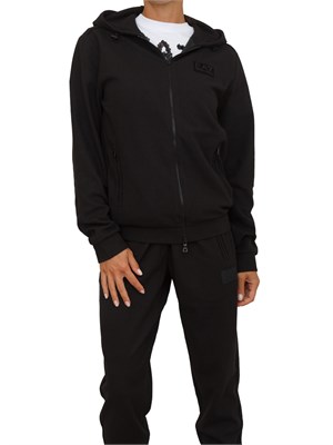 Felpa donna EA7 Emporio Armani in misto viscosa nera trama canneté in DONNA