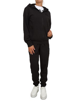 Felpa donna EA7 Emporio Armani in misto viscosa nera trama canneté in DONNA