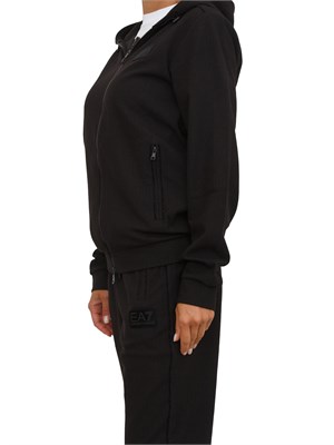 Felpa donna EA7 Emporio Armani in misto viscosa nera trama canneté in DONNA