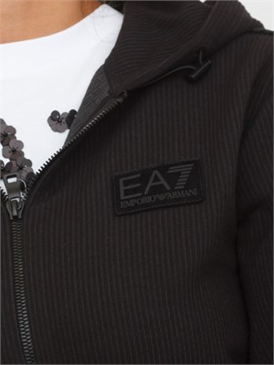 Felpa donna EA7 Emporio Armani in misto viscosa nera trama canneté in DONNA