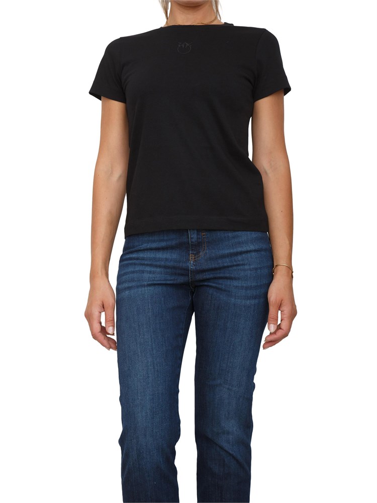 T-shirt Pinko in cotone nero con logo ricamato
