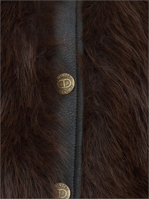 TWIN-SET Giubbino Twinset in ecopelle nera e pelliccia ecologica marrone in DONNA