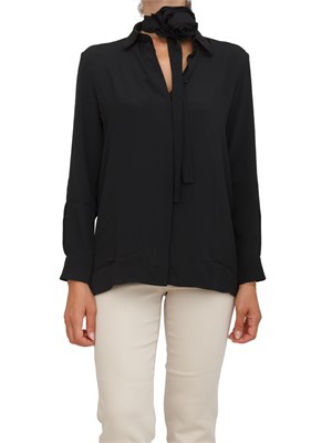 Camicia Marella in crepe de Chine di misto seta nera con cintura fiore in DONNA