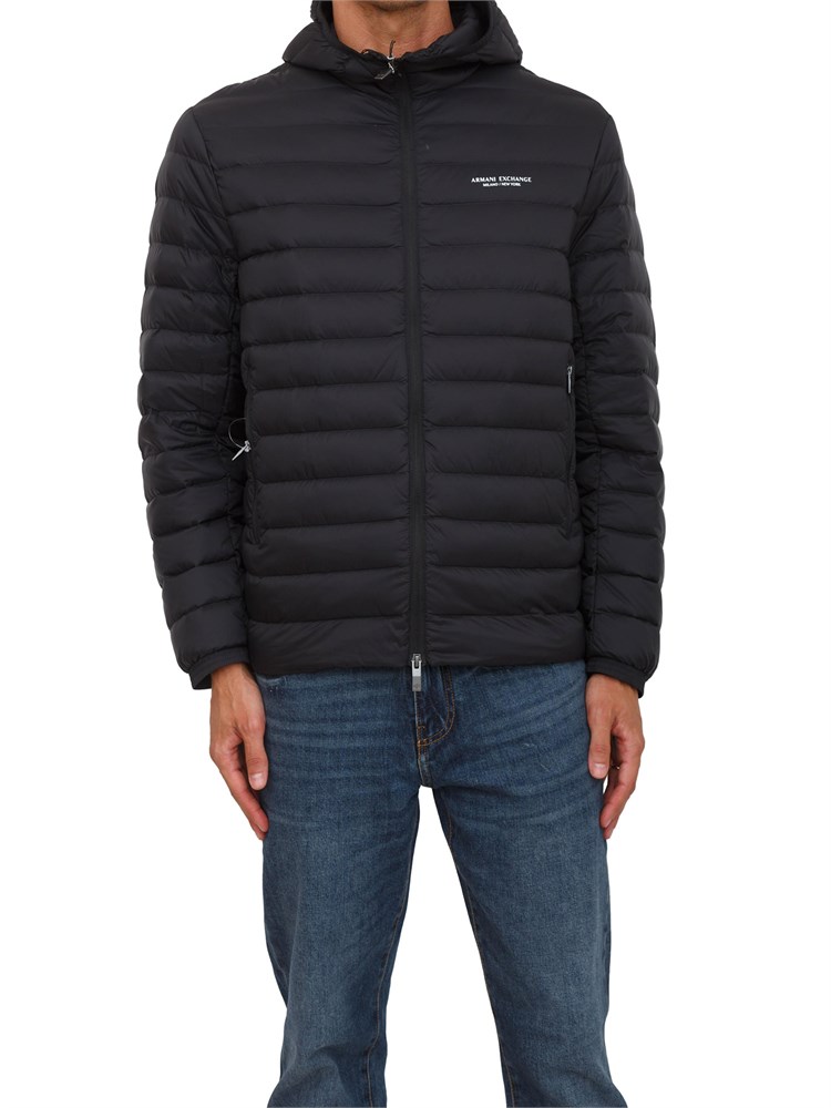 Piumino nero Armani Exchange fullzip con cappuccio