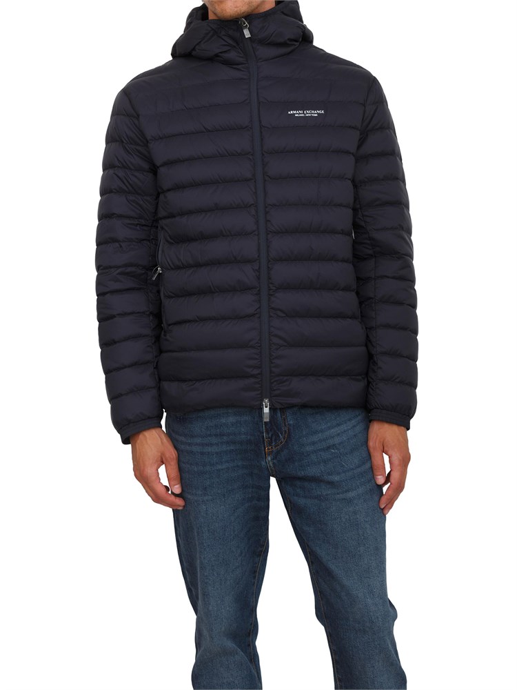 Piumino blu Armani Exchange fullzip con cappuccio