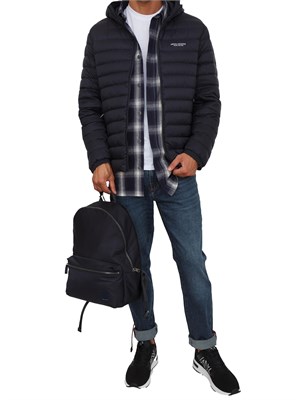Piumino blu Armani Exchange fullzip con cappuccio in UOMO