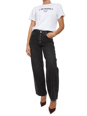 TWIN-SET T-shirt Twinset in jersey di cotone bianco con logo lettering a contrasto in DONNA