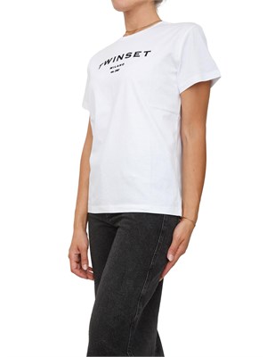TWIN-SET T-shirt Twinset in jersey di cotone bianco con logo lettering a contrasto in DONNA