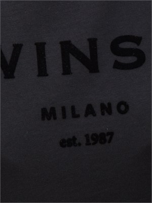TWIN-SET T-shirt Twinset in jersey di cotone nero con logo lettering tono su tono in DONNA
