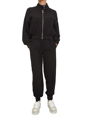 TWIN-SET Tuta sportiva Twinset felpa e pantalone in scuba nero con inserto logo in DONNA