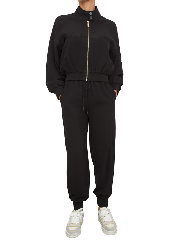 TWIN-SET Tuta sportiva Twinset felpa e pantalone in scuba nero con inserto logo