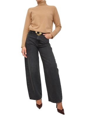TWIN-SET Maglia collo alto Twinset in misto cashmere cammello con bordi lurex in DONNA