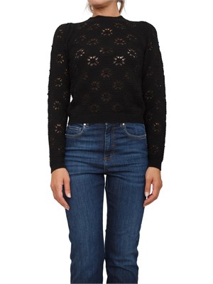 TWIN-SET Maglia Twinset in misto lana nera lavorata con punto a motivo geometrico in DONNA