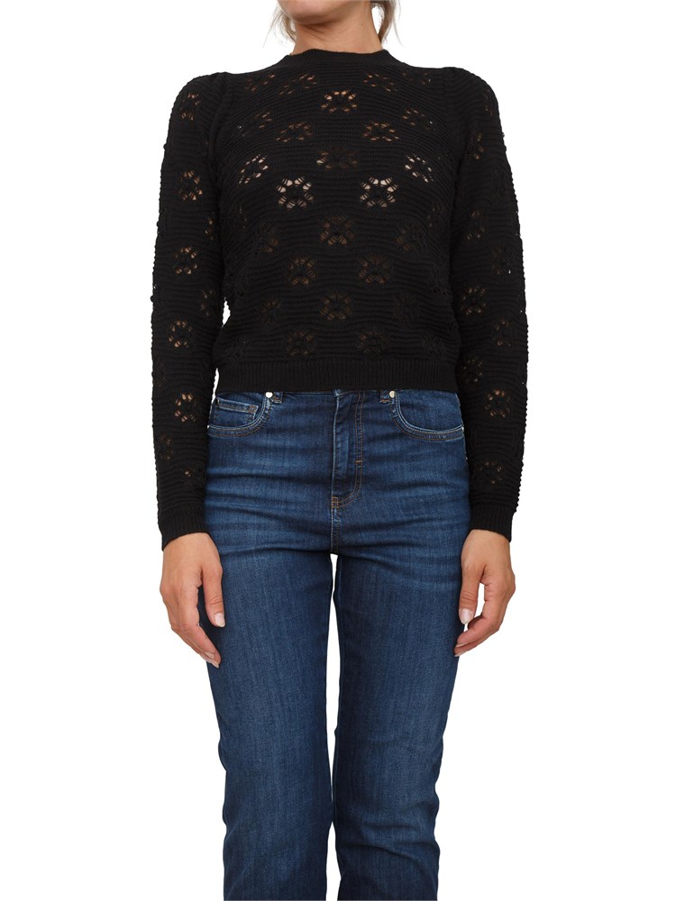 TWIN-SET Maglia Twinset in misto lana nera lavorata con punto a motivo geometrico