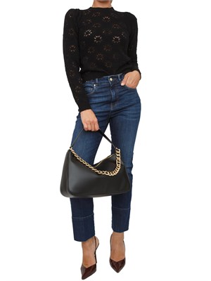 TWIN-SET Maglia Twinset in misto lana nera lavorata con punto a motivo geometrico in DONNA