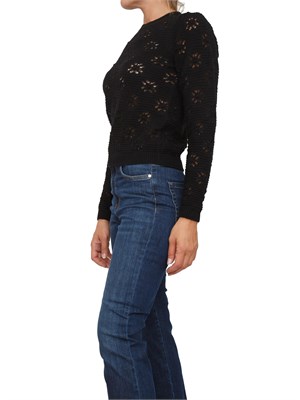 TWIN-SET Maglia Twinset in misto lana nera lavorata con punto a motivo geometrico in DONNA