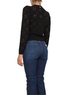 TWIN-SET Maglia Twinset in misto lana nera lavorata con punto a motivo geometrico in DONNA