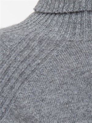 TWIN-SET Maglia collo alto Twinset in misto cashmere grigio con bordi lurex in DONNA