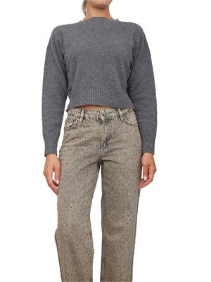 TWIN-SET Maglia cropped Twinset in misto mohair grigio con inserti lurex in fondo in DONNA