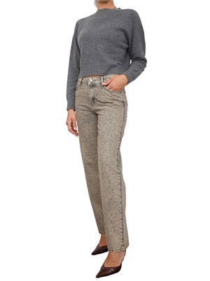 TWIN-SET Maglia cropped Twinset in misto mohair grigio con inserti lurex in fondo in DONNA